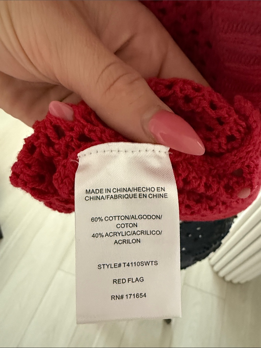 Thread & Supply Red Crochet Knit Top with American Flag Patch - Picture 6 of 6